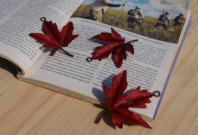 【订制】加拿大枫叶吊饰|项链|红铜|纯手工|超写实叶片|礼物 - 钥匙链/钥匙包 - 铜/黄铜 红色