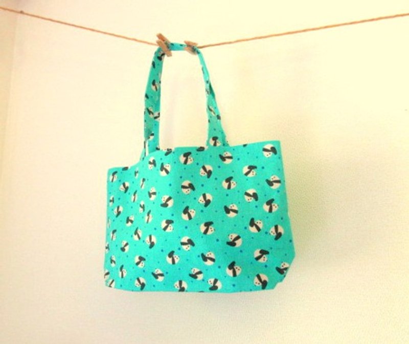 熊猫小手提包 蓝绿色 - 手提包/手提袋 - 棉．麻 