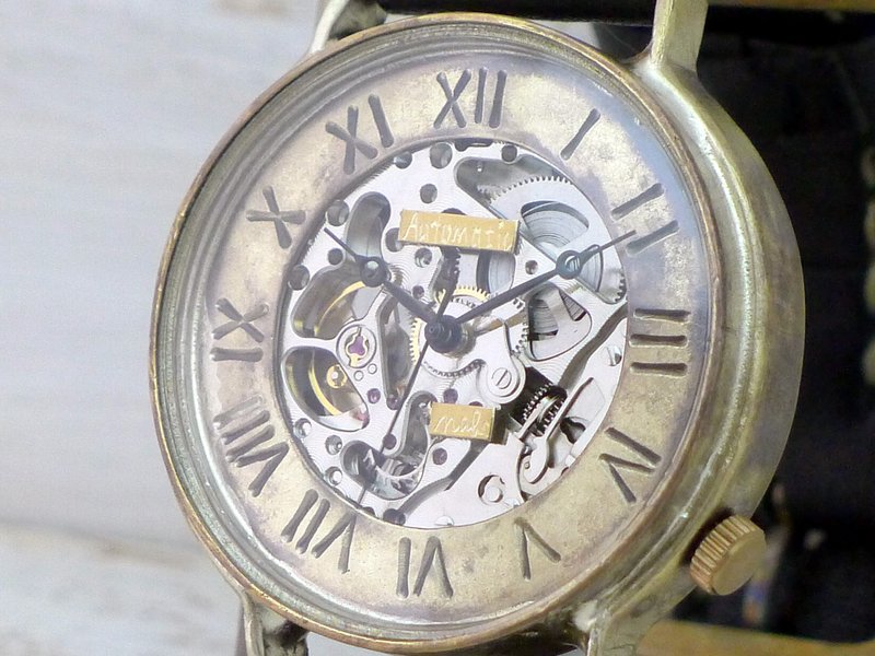 BAM041 Automatic Brass Oversized JUMBO (42mm) Roman numeral handmade wristwatch - 女表 - 铜/黄铜 金色