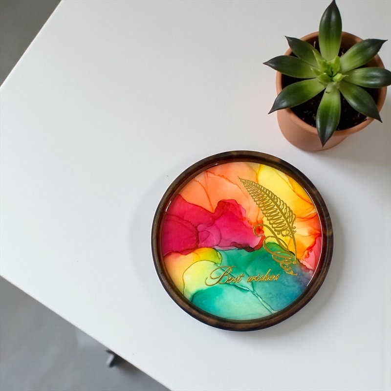 酒精墨水艺术优质胡桃木杯垫 - Best Wishes (C) - 摆饰 - 其他材质 多色