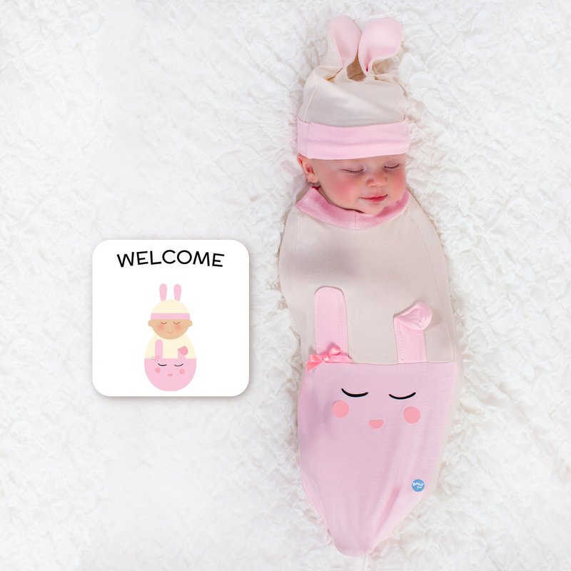 BABYjoe美国制纯棉手工包巾弥月套组萌萌哒小兔宝宝【HotSummer】 - 满月礼盒 - 棉．麻 粉红色