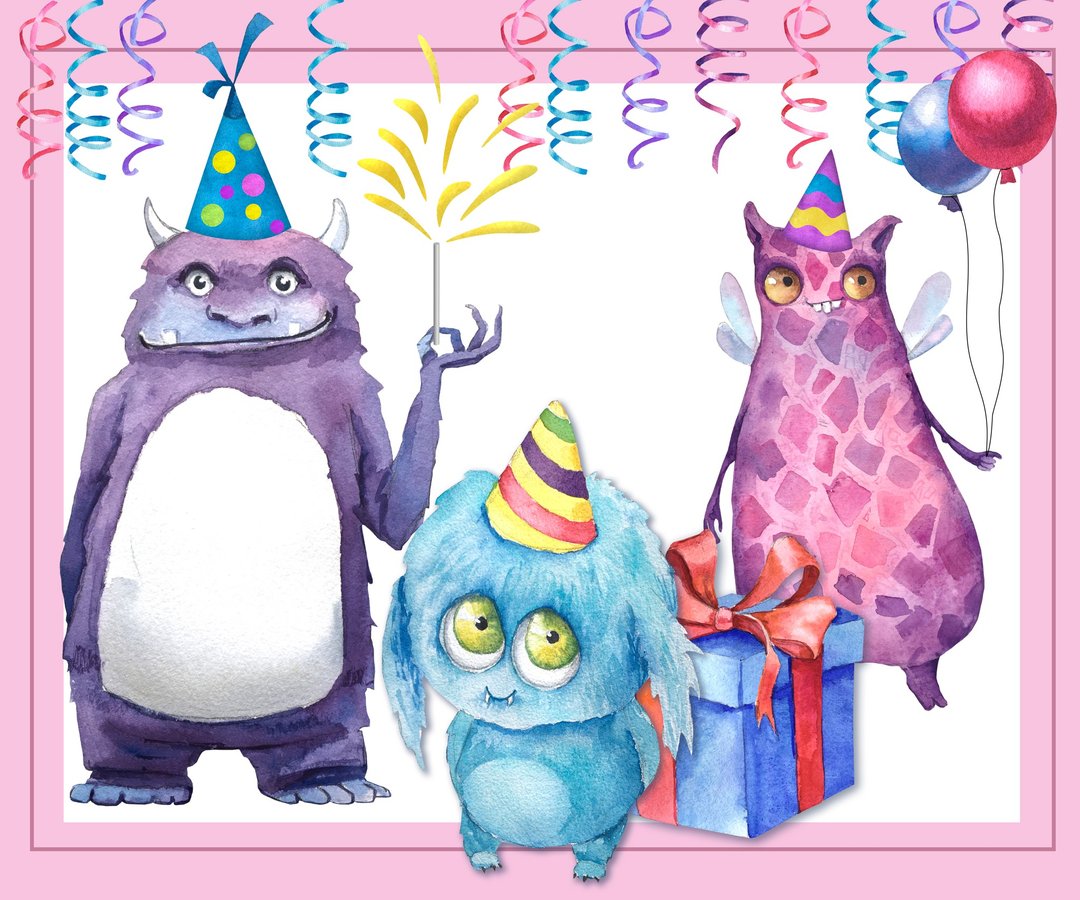 Monsters party. Watercolor illustration. PNG - 电子手帐及素材 - 其他材质 