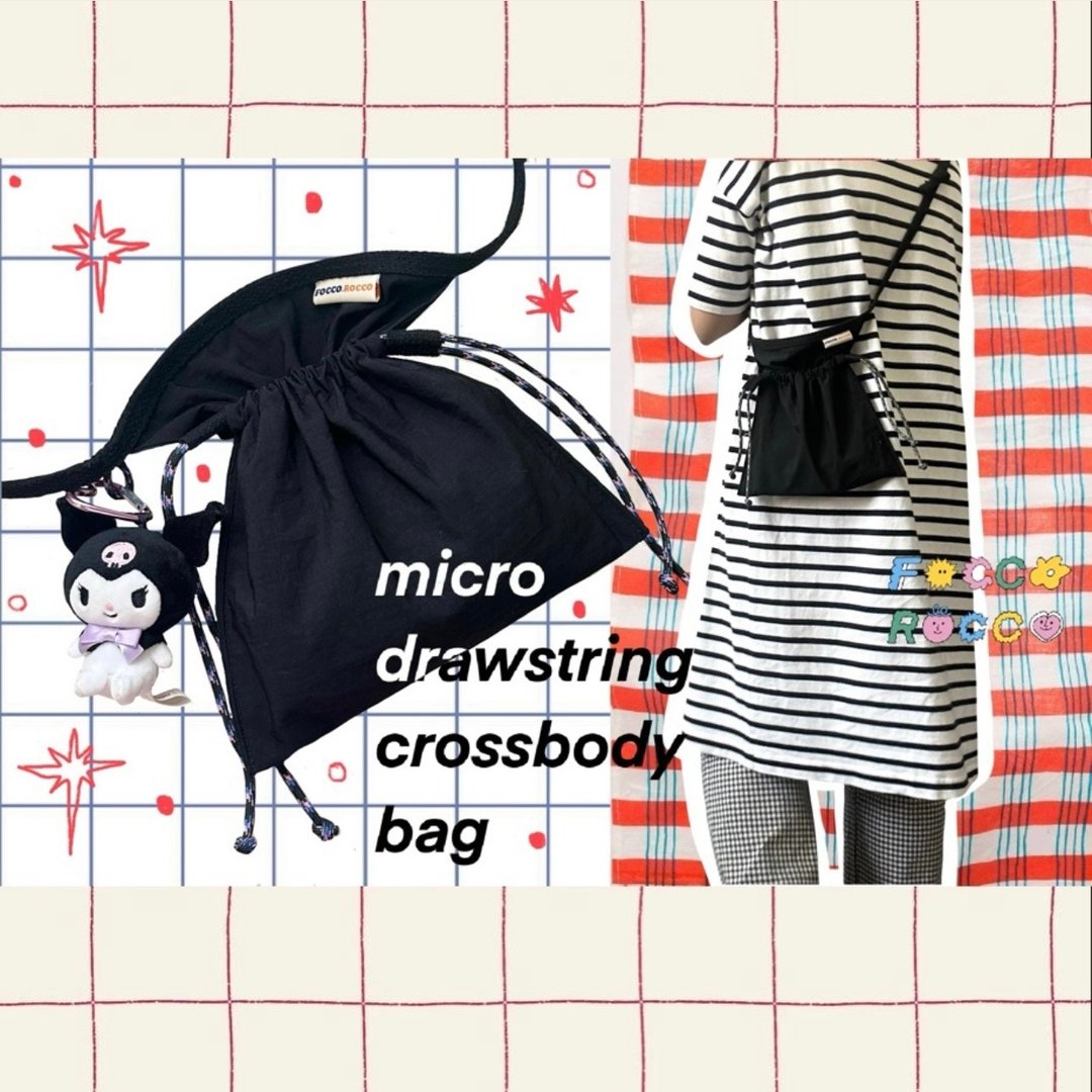 micro drawstring crossbody bag : Black ( 迷你束绳斜背包：黑色 ) - 束口袋双肩包 - 尼龙 黑色