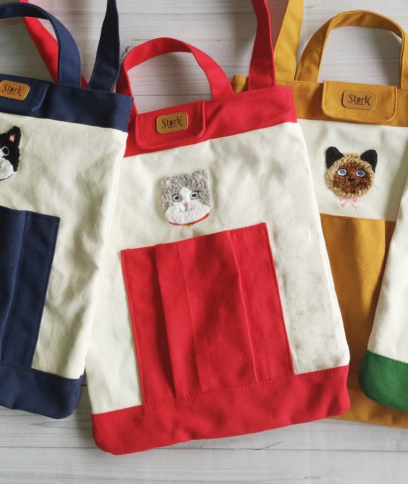动物长短提袋- 英短 两用帆布袋 - 手提包/手提袋 - 绣线 红色
