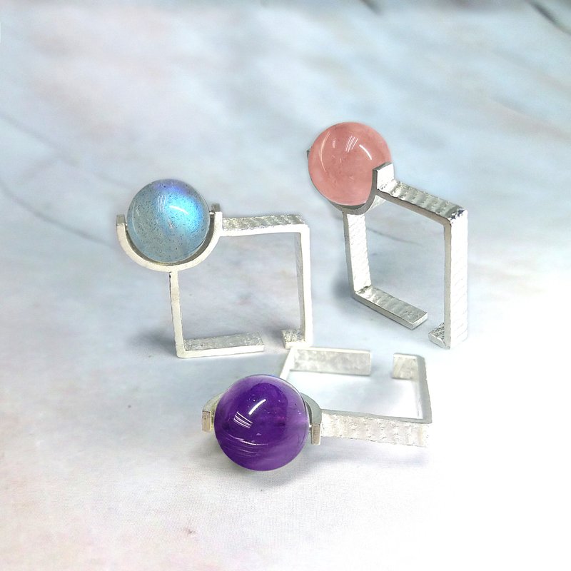 手造925纯银可转动天然水晶戒指 - 戒指 - 纯银 银色