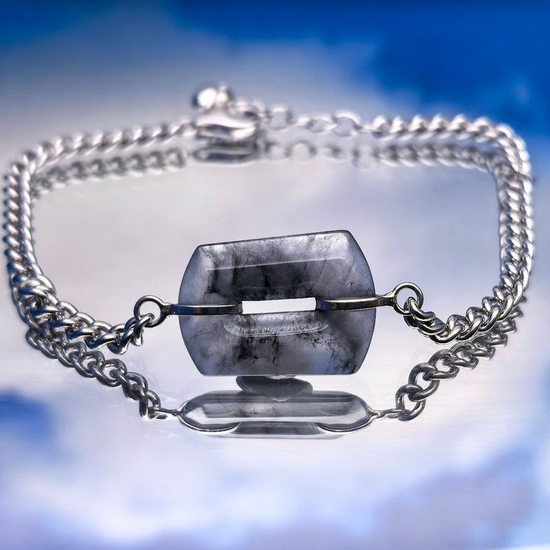 纯银系列 - 冰种黑白翡翠方圈纯银手链 - 手链/手环 - 玉石 