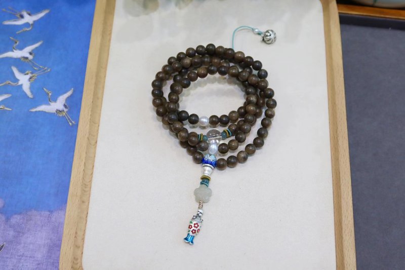 文莱软丝沉香多圈手链项链毛衣链 高油老料搭配年年有余 - 手链/手环 - 木头 