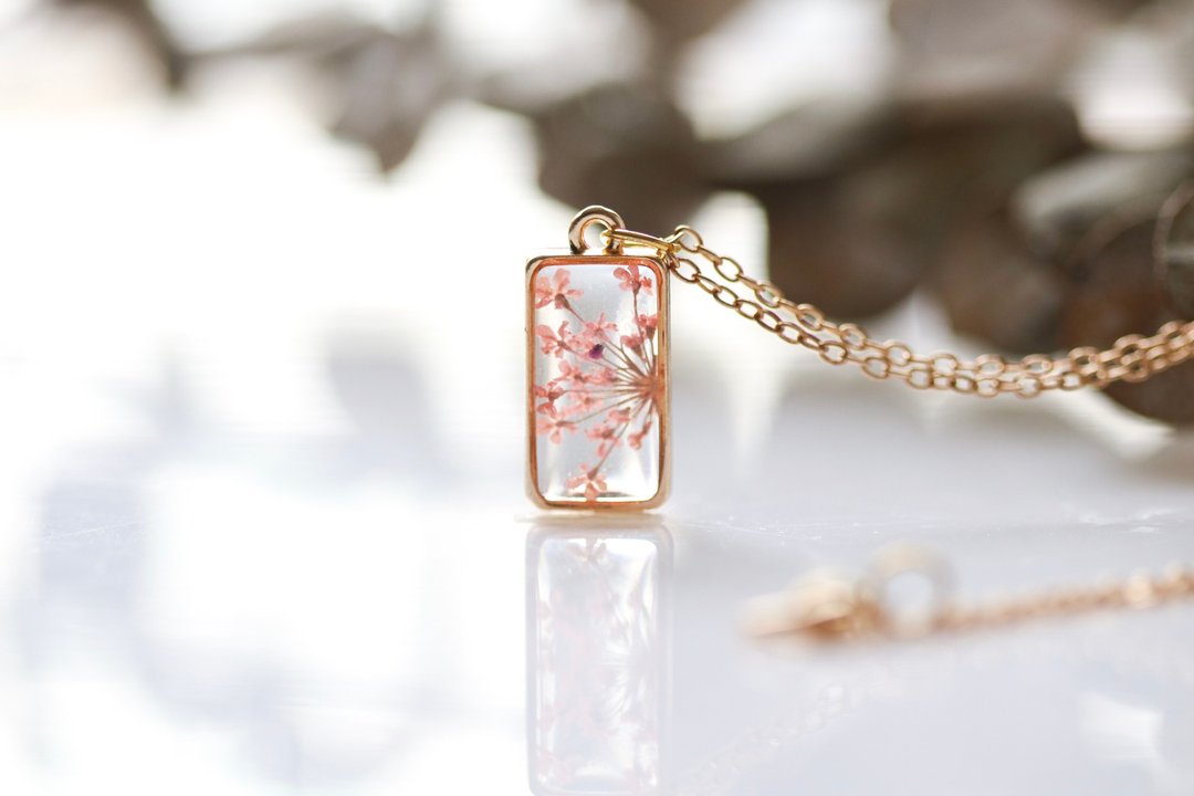 Mini square Ammi  (pink pastel) - 项链 - 植物．花 粉红色