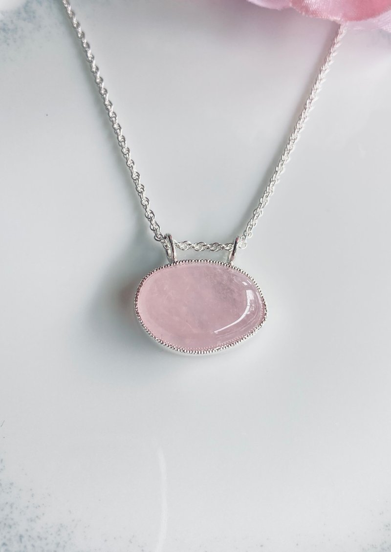 〜温柔的摩根石〜大颗绳索坠饰 - 项链 - 纯银 粉红色