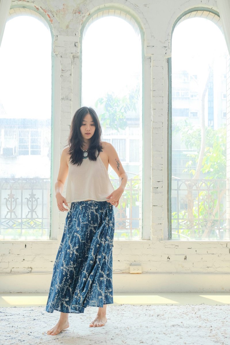 Gauze Skirt B039 碎米荠 - 裙子 - 棉．麻 蓝色