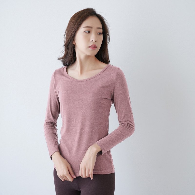 贝柔石墨烯胶原蛋白美肤发热衣-烟熏粉 - 女装上衣 - 聚酯纤维 粉红色