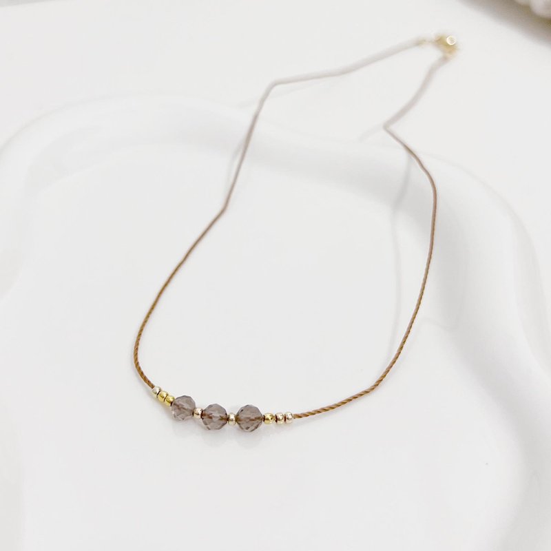 【水晶钻切蜡绳细链】琥珀色茶晶 - 项链 - 水晶 咖啡色