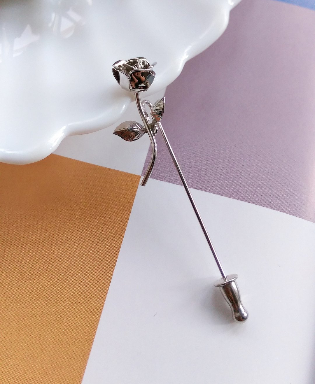stick pin  银玫瑰小棒针一字针 帽针。西洋古董饰品 - 徽章/别针 - 其他金属 金色