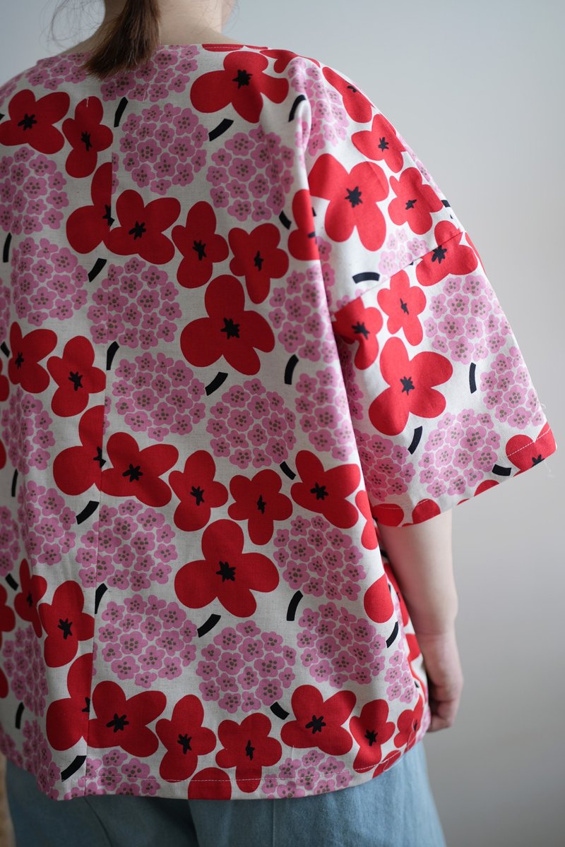 红花四方衣 - 女装上衣 - 棉．麻 红色