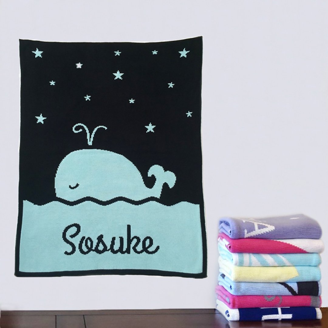 定制化姓名毯子・Whale 60x80cm - 满月礼盒 - 其他材质 多色
