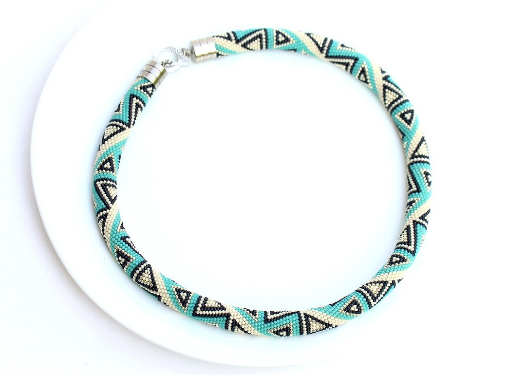 Seedbead Necklace Beaded Necklace Handmade Jewelry Anniversary Gift For Women - 项链 - 琉璃 蓝色