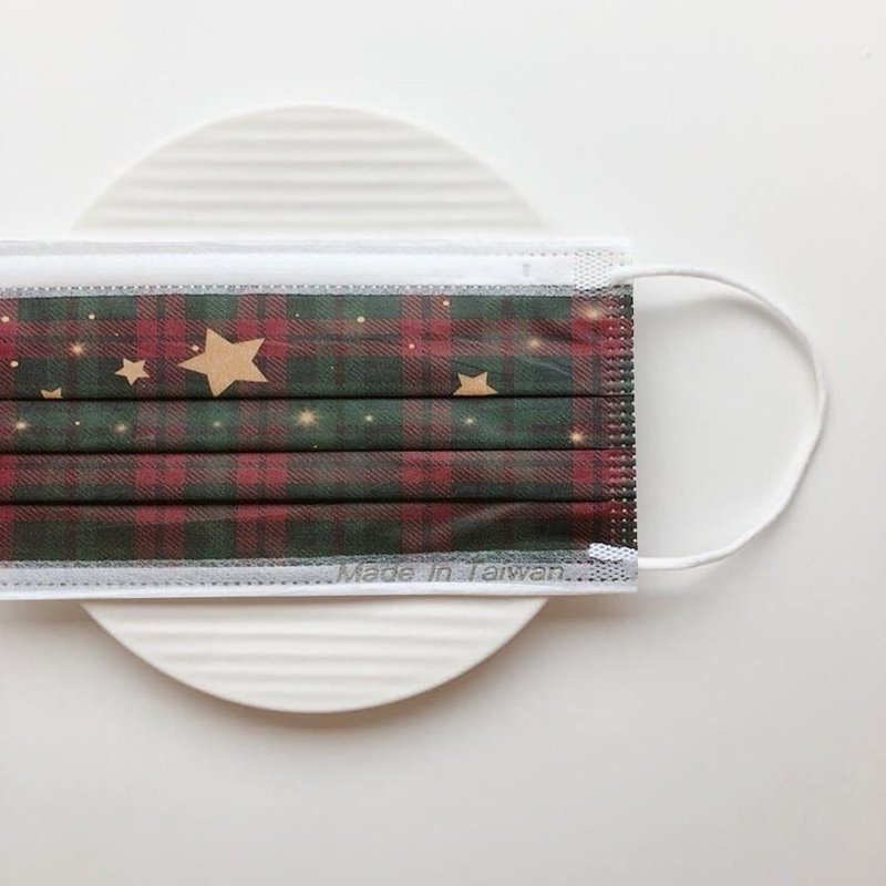 【无藏】圣诞格纹/成人医疗口罩/5入装/10入盒/双钢印 - 口罩 - 其他材质 多色