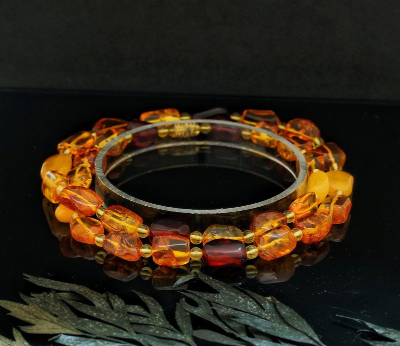 三色波罗的海琥珀随型颈链 ( 金珀, 血珀, 蜜腊 ) - 项链 - 宝石 