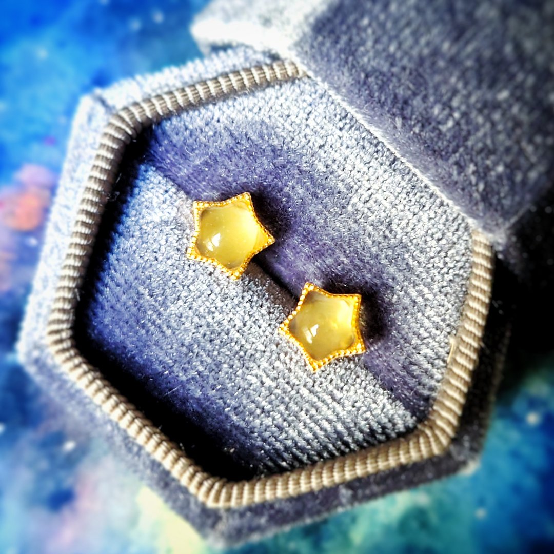 小星星卜面黄蛋白石电镀18K黄金纯银耳环 - 耳环/耳夹 - 半宝石 黄色