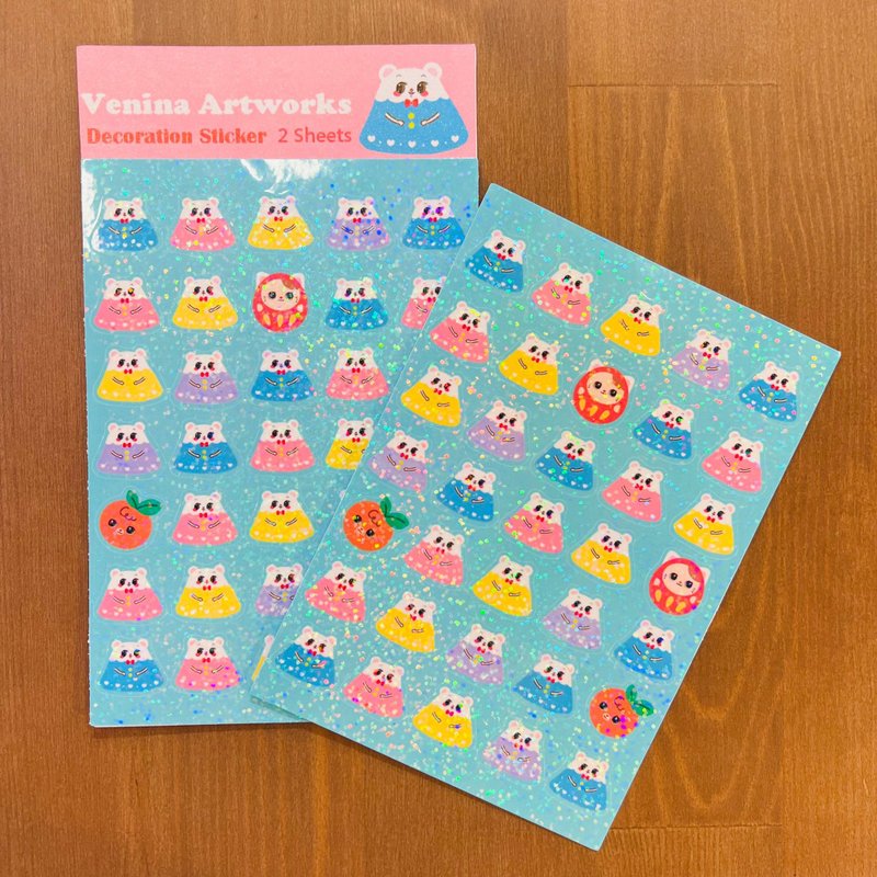 香草插画系列防水贴纸2张套 富士山小熊款 - 贴纸 - 纸 多色