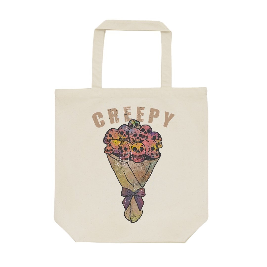 tote bag / creepy flower - 手提包/手提袋 - 棉 卡其色