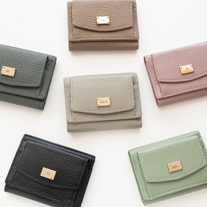 【 迷你钱包 铭牌 刻名 】 真皮 小钱包 三折钱包 防盗刷 轻巧 气质色 文字刻印 HR71U - 皮夹/钱包 - 真皮 咖啡色