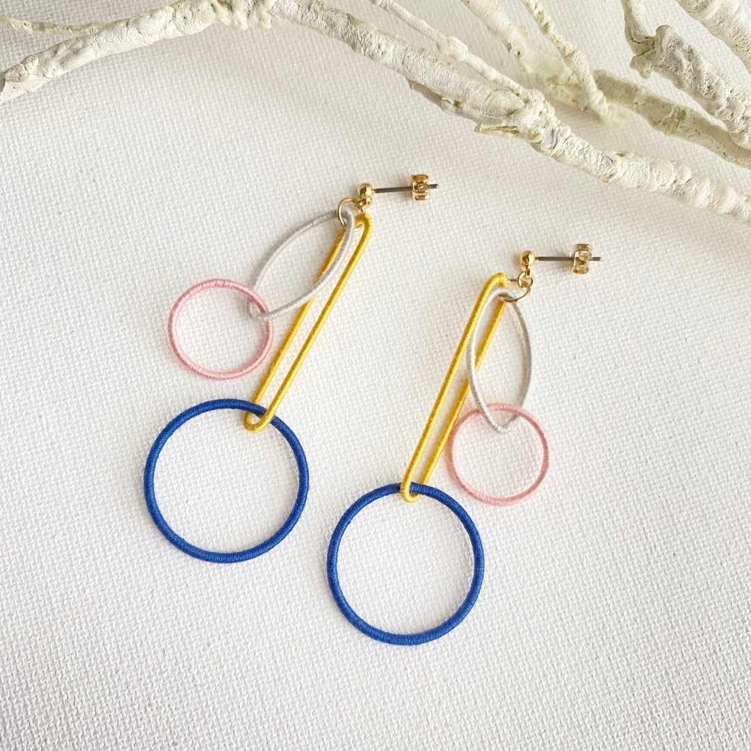 Hoop Hoop Earrings/ Clip-On[Navy] - 耳环/耳夹 - 棉．麻 多色