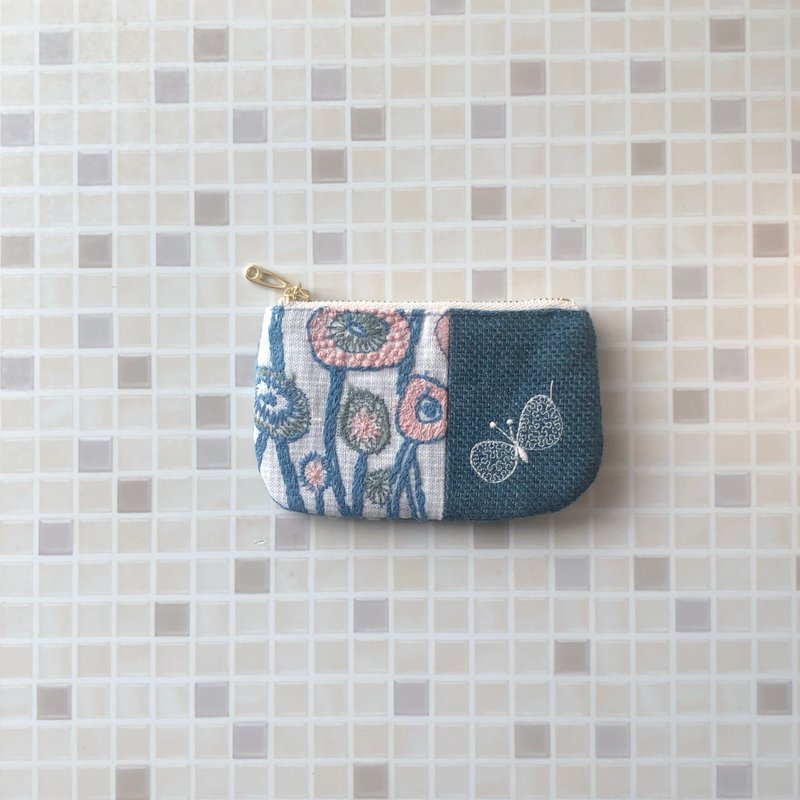 已售罄 - 预计不再补货 mina perhonen path & choucho 零钱包 - 零钱包 - 棉．麻 蓝色