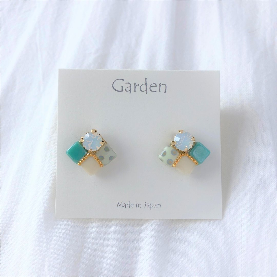 tile earrings green dot - 耳环/耳夹 - 玻璃 绿色