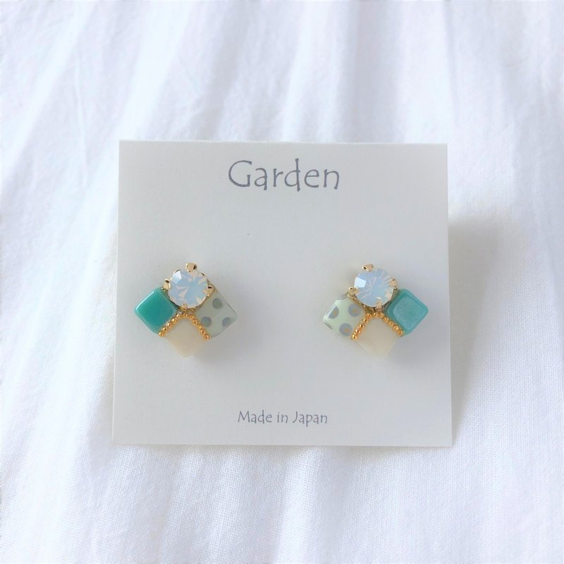 tile earrings green dot - 耳环/耳夹 - 玻璃 绿色