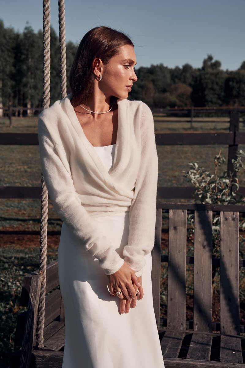 Bridal wrap, wool ivory wrap, bridal sweater, ivory wool cover up for brides - 女装针织衫/毛衣 - 羊毛 白色