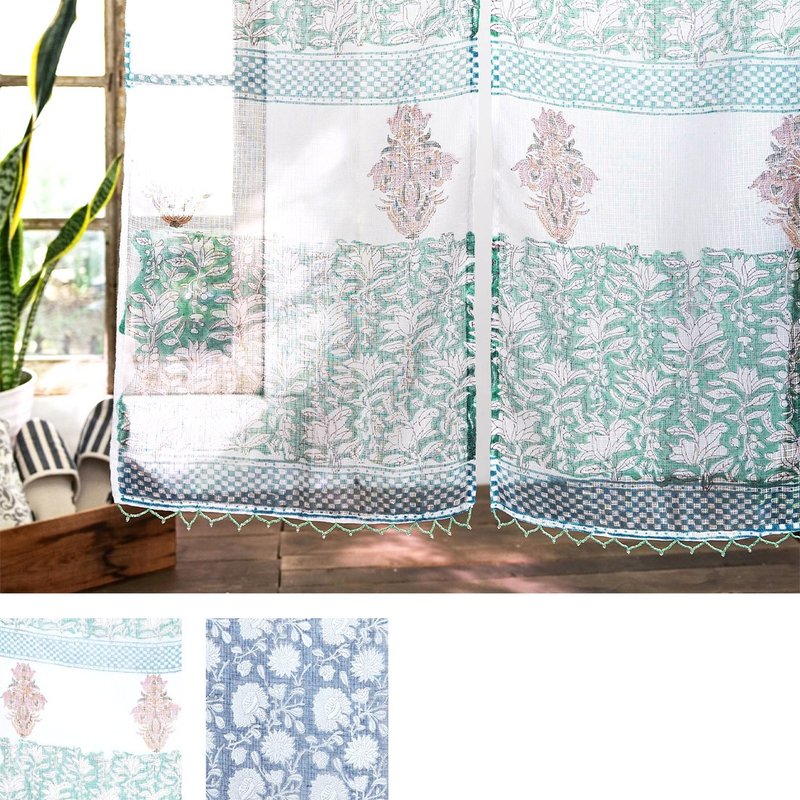 【预订】印度制 流苏珠珠浅花纹透光门帘 - 门帘/门牌 - 棉．麻 绿色