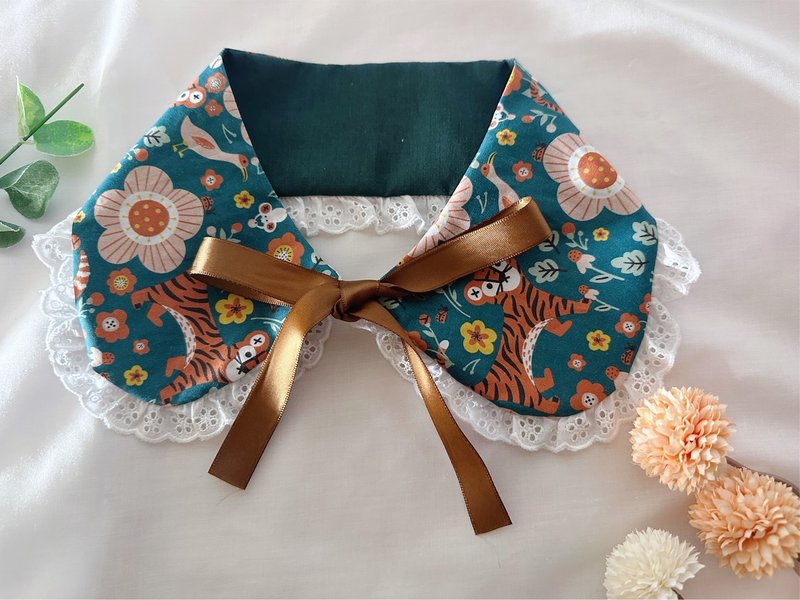 宠物蕾丝花花虎缎带领巾 - 衣/帽 - 棉．麻 绿色