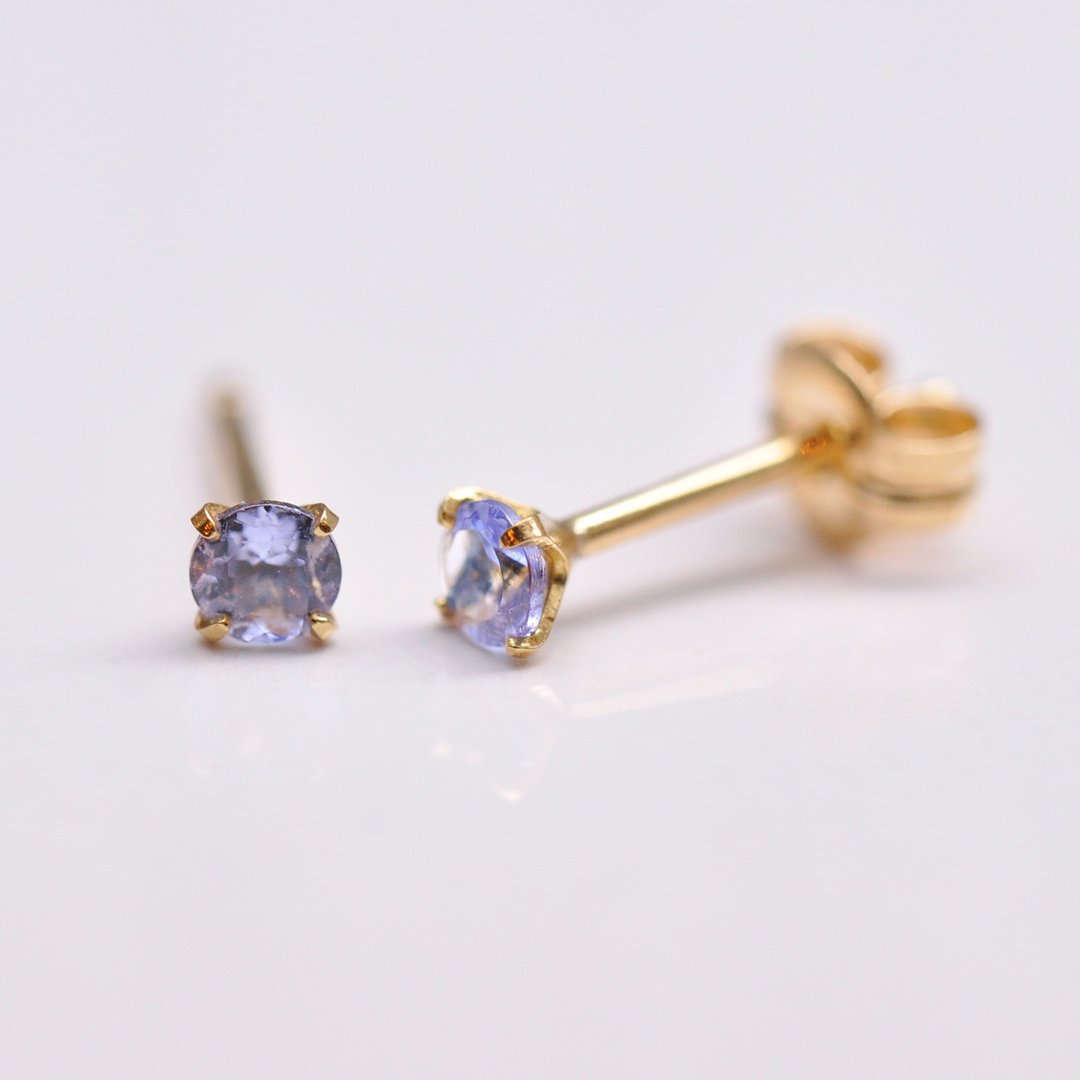 【Second Earrings】 18K 黄金坦桑石耳环 - 耳环/耳夹 - 贵金属 