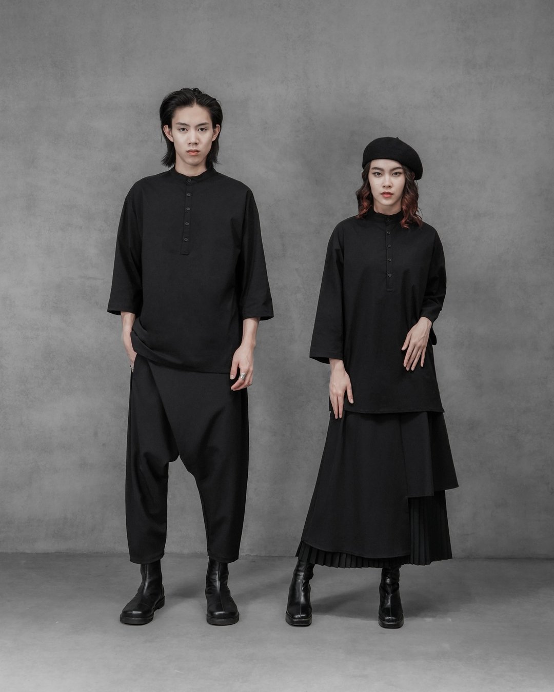 MUKK DESIGN 立领半扣七分袖凉感衬衫 - 男装衬衫 - 聚酯纤维 黑色