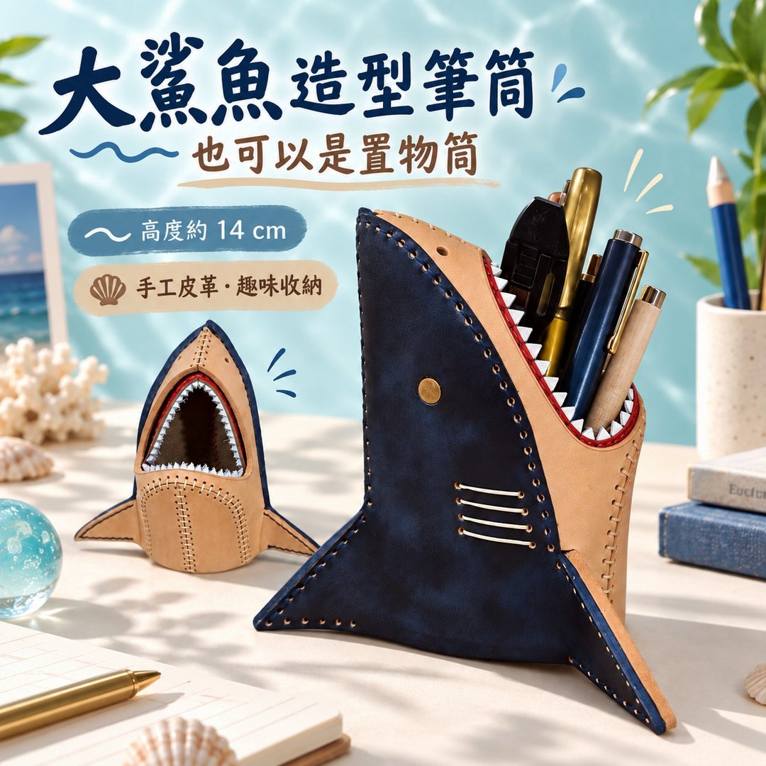 鲨鱼造型笔筒 - 笔筒/笔座 - 真皮 蓝色
