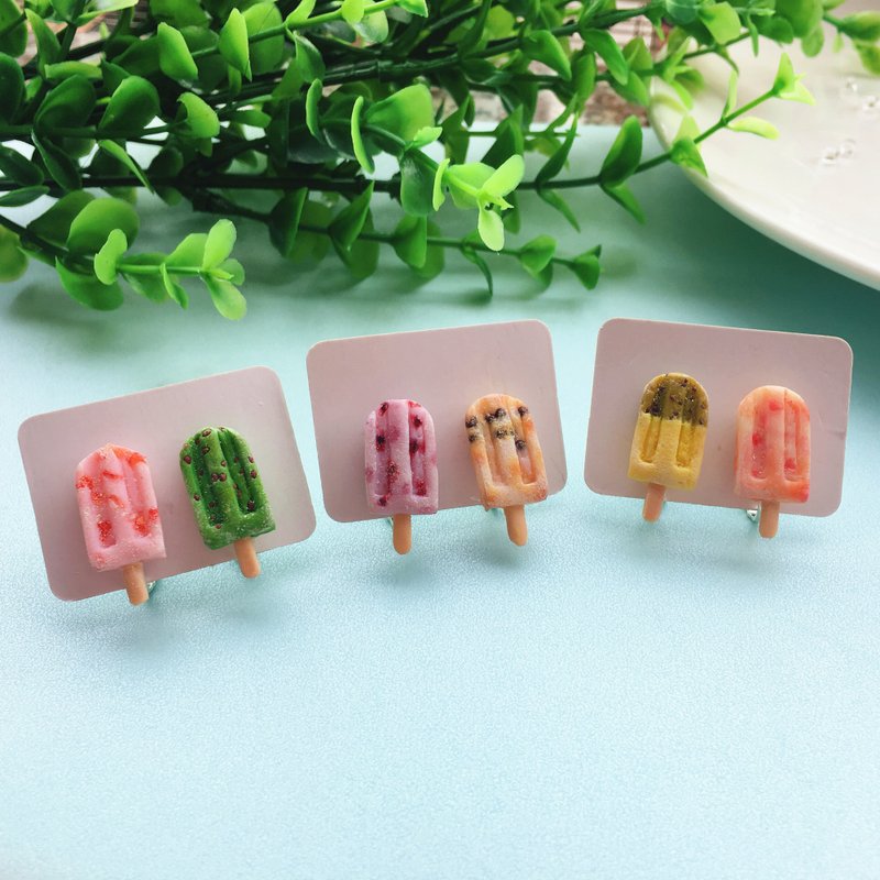 迷你夏日清新软陶冰棍925银耳钉Miniature Popsicle Earrings - 耳环/耳夹 - 粘土 