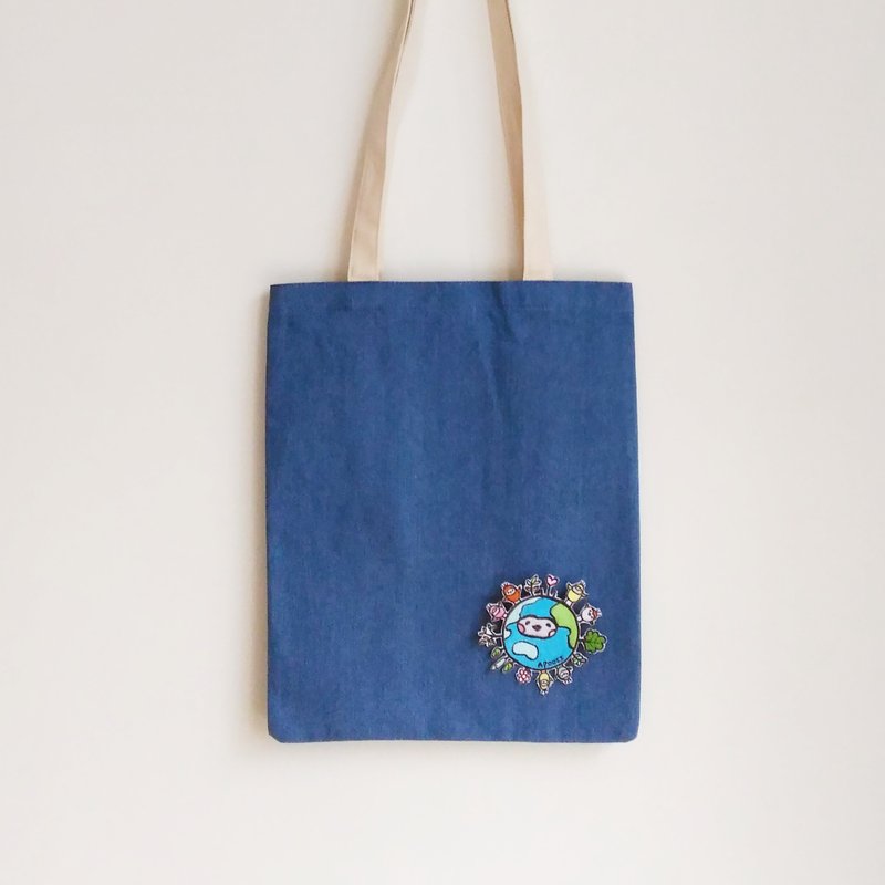 地球籽 丹宁牛仔拼接托特包 - 侧背包/斜挎包 - 棉．麻 蓝色