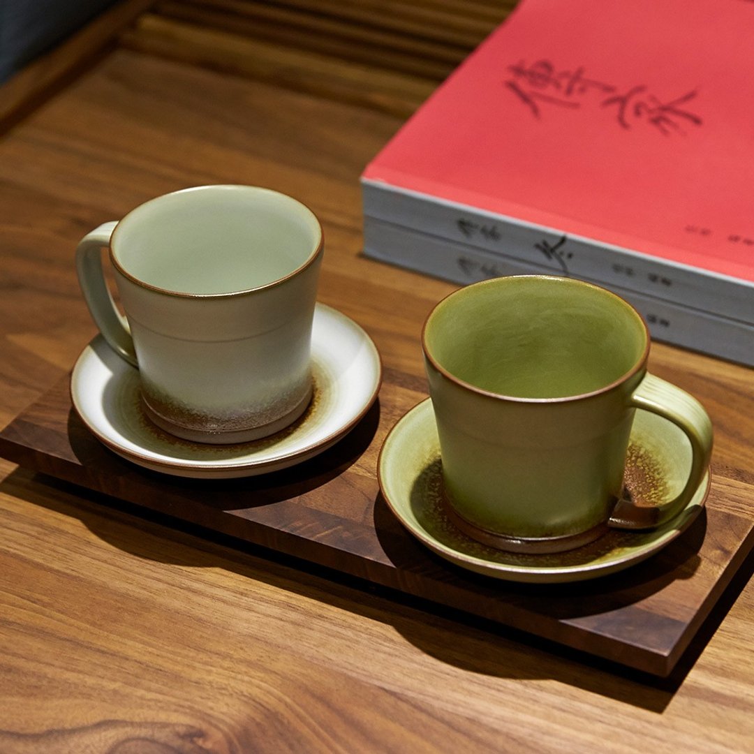 干唐轩陶器活瓷 | 时光古韵咖啡杯组 / 陶 / 一杯+一盘 250ml - 茶具/茶杯 - 陶 卡其色