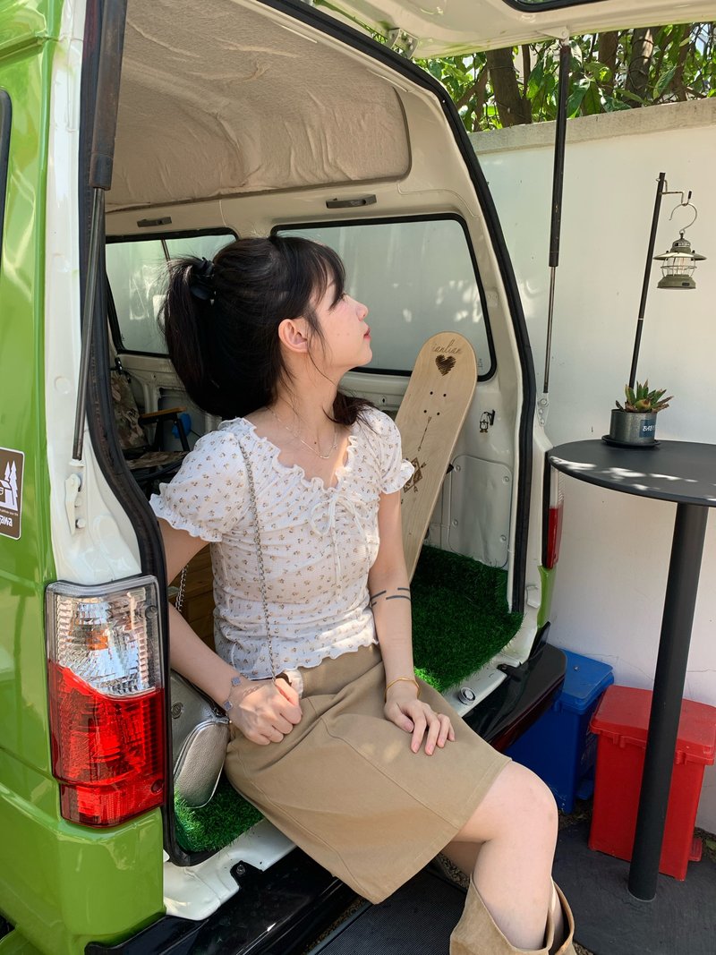 碎花纯欲 弹力修身 花边短袖上衣 别致T恤 衬衫女夏 小众设计感 - 女装 T 恤 - 其他材质 黄色