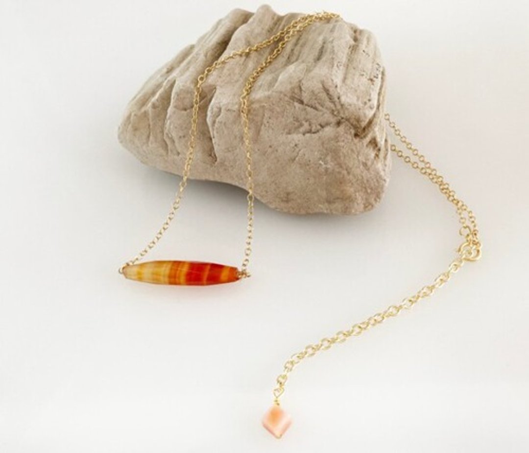 Carnelian Rod ◇ Sun Gemstone Carnelian ◇ k14GF Necklace - 项链 - 其他金属 