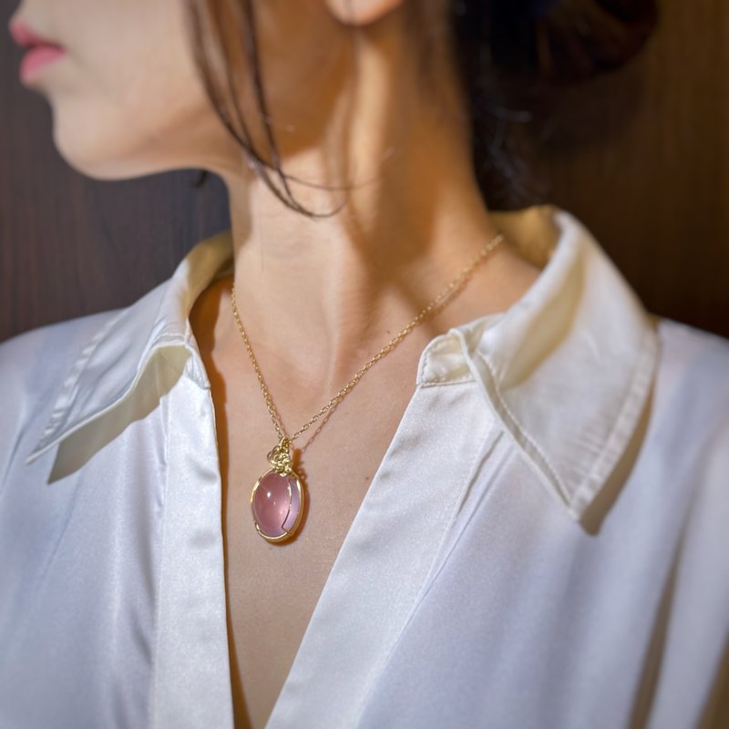 玫瑰石英 14 公斤绕线项链 - 项链 - 半宝石 粉红色