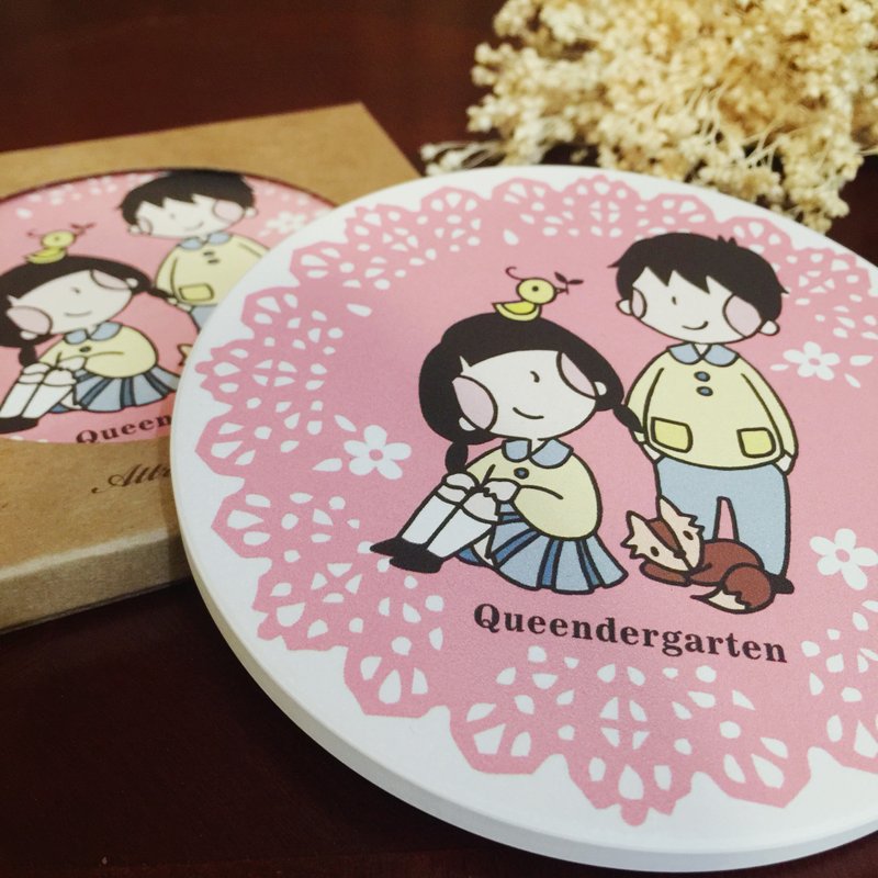 ♥你我它／陶瓷吸水杯垫 - 杯垫 - 陶 粉红色