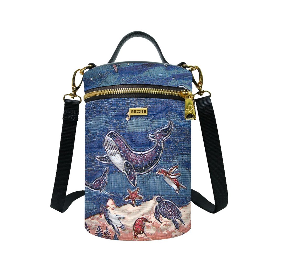 斜背包 圆筒 / 化妆 / 布防泼水 平织缇花 星空水族馆 汉娜 - 手提包/手提袋 - 其他材质 蓝色