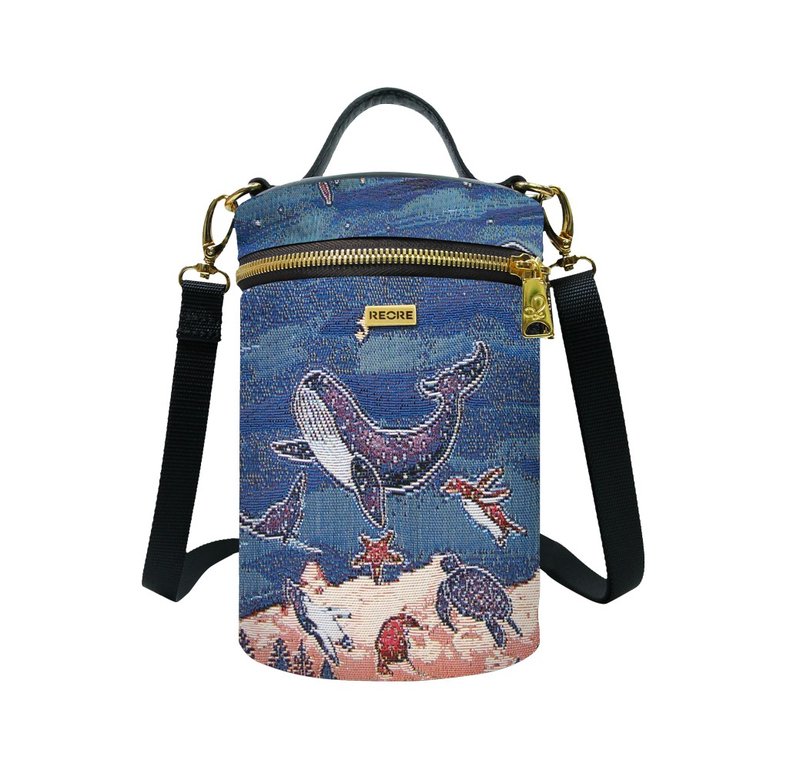 斜背包 圆筒 / 化妆 / 布防泼水 平织缇花 星空水族馆 汉娜 - 手提包/手提袋 - 其他材质 蓝色