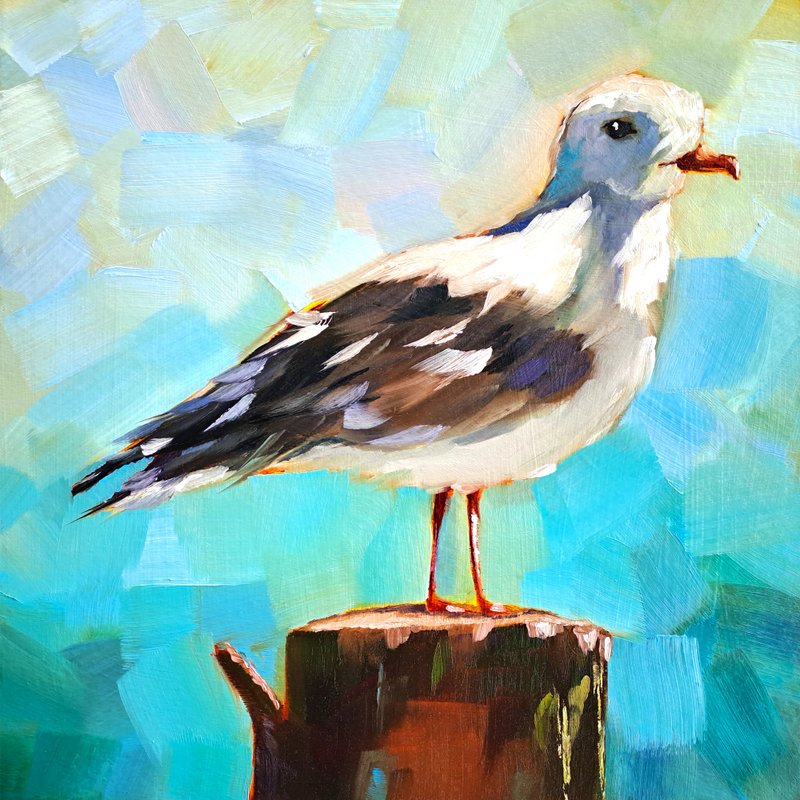 Seagull Painting Bird Original Art Gull Oil Painting Animal Small Artwork - 海报/装饰画/版画 - 其他材质 多色