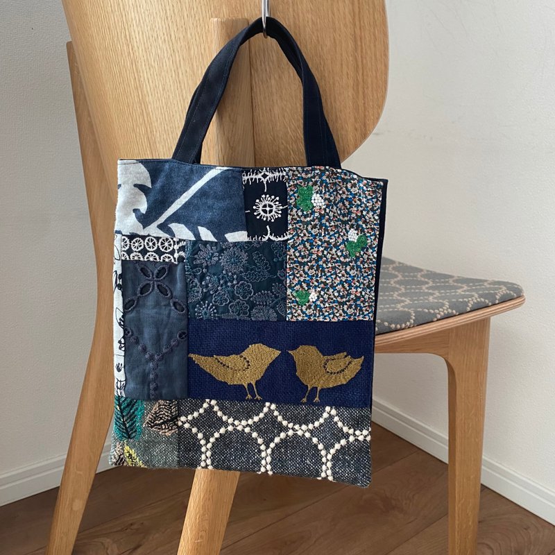 minä perhonen 迷你托特包 MIX 藏青色 - 手提包/手提袋 - 棉．麻 蓝色