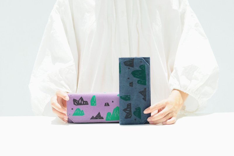 蓝色/紫色 山丘 帆布纸长夹 /超轻量/可水洗纸 - 皮夹/钱包 - 棉．麻 蓝色