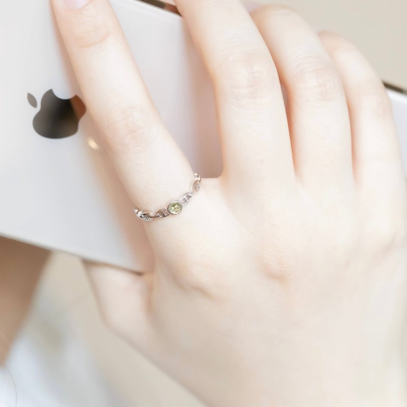 橄榄石925纯银小猪鼻戒指 - 戒指 - 水晶 银色