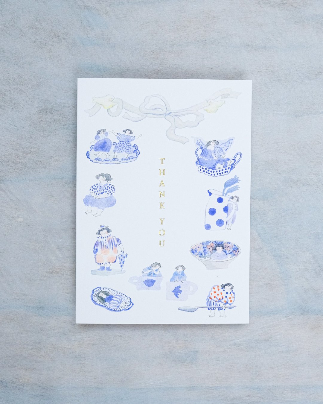 心意卡 - 蓝色的 | 感谢卡 | 水彩女孩插画 | dodolulu - 卡片/明信片 - 纸 白色